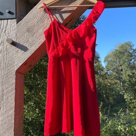 NWT Red Mini Dress with Ruffle Detail - Picture 7 of 11